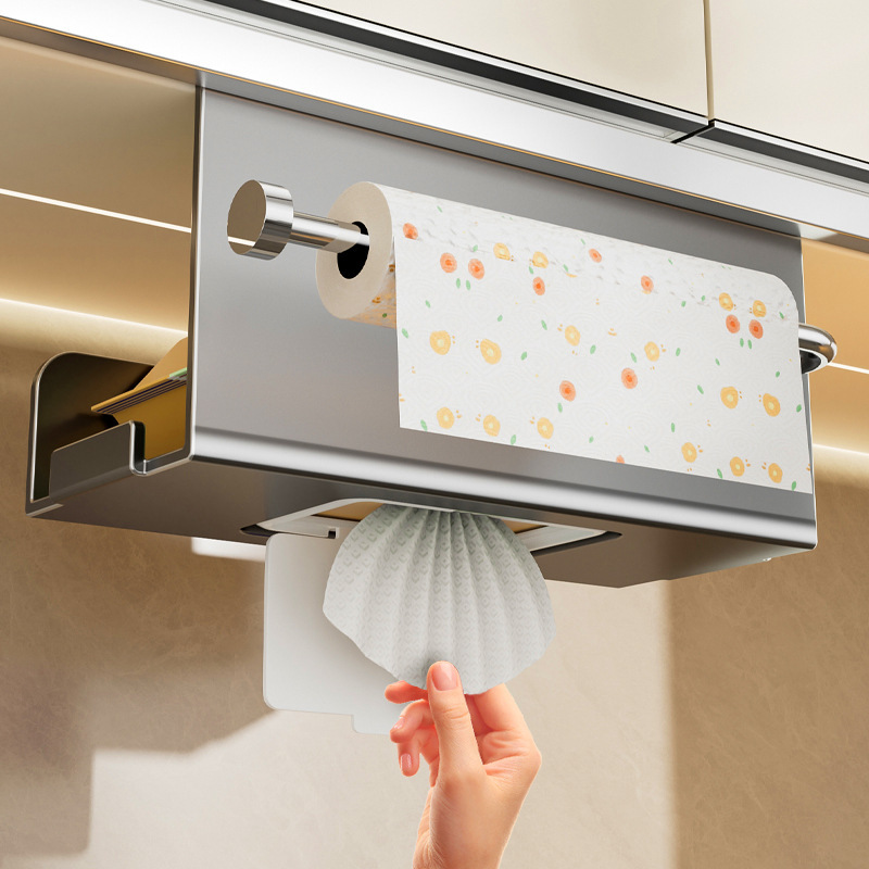 Kitchen Wet Wipes Storage Box Hanging Upside down Paper Box Rag Plastic Wrap Hanger Cabinet Roll Paper Shelf Paper Towel Holder