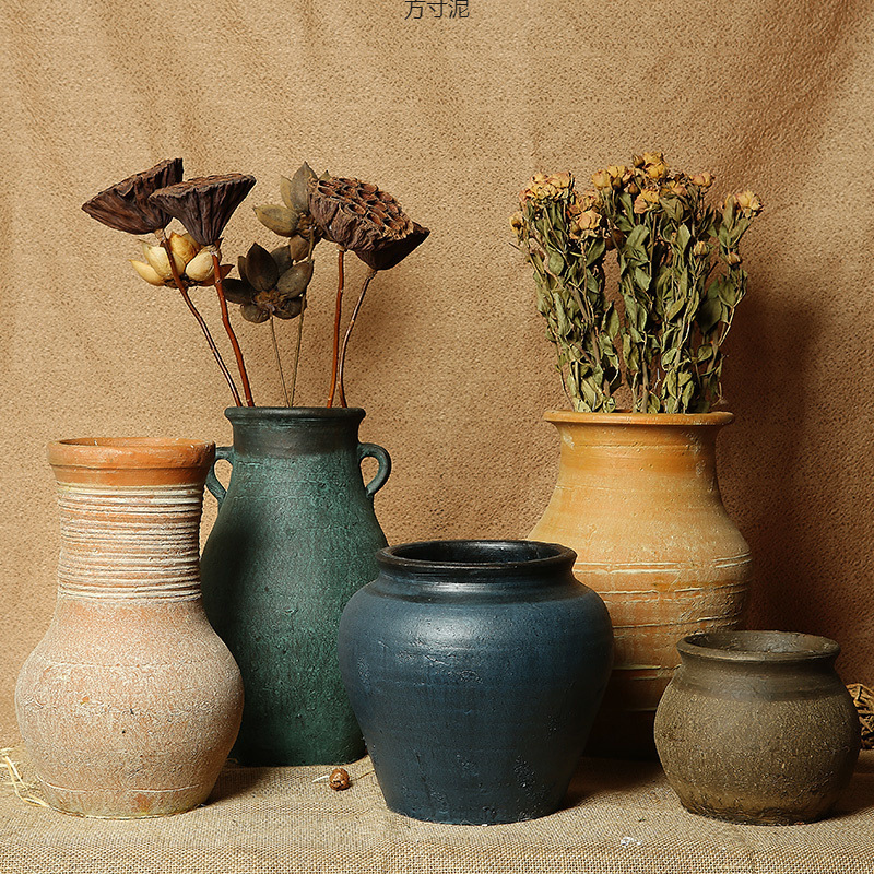Xiangshe Coarse Pottery Pot Vase Flower Pot Succulent Flower Pot Retro Earthenware Breathable Dried Flower Old Earthen Pot Tile Pot Jar