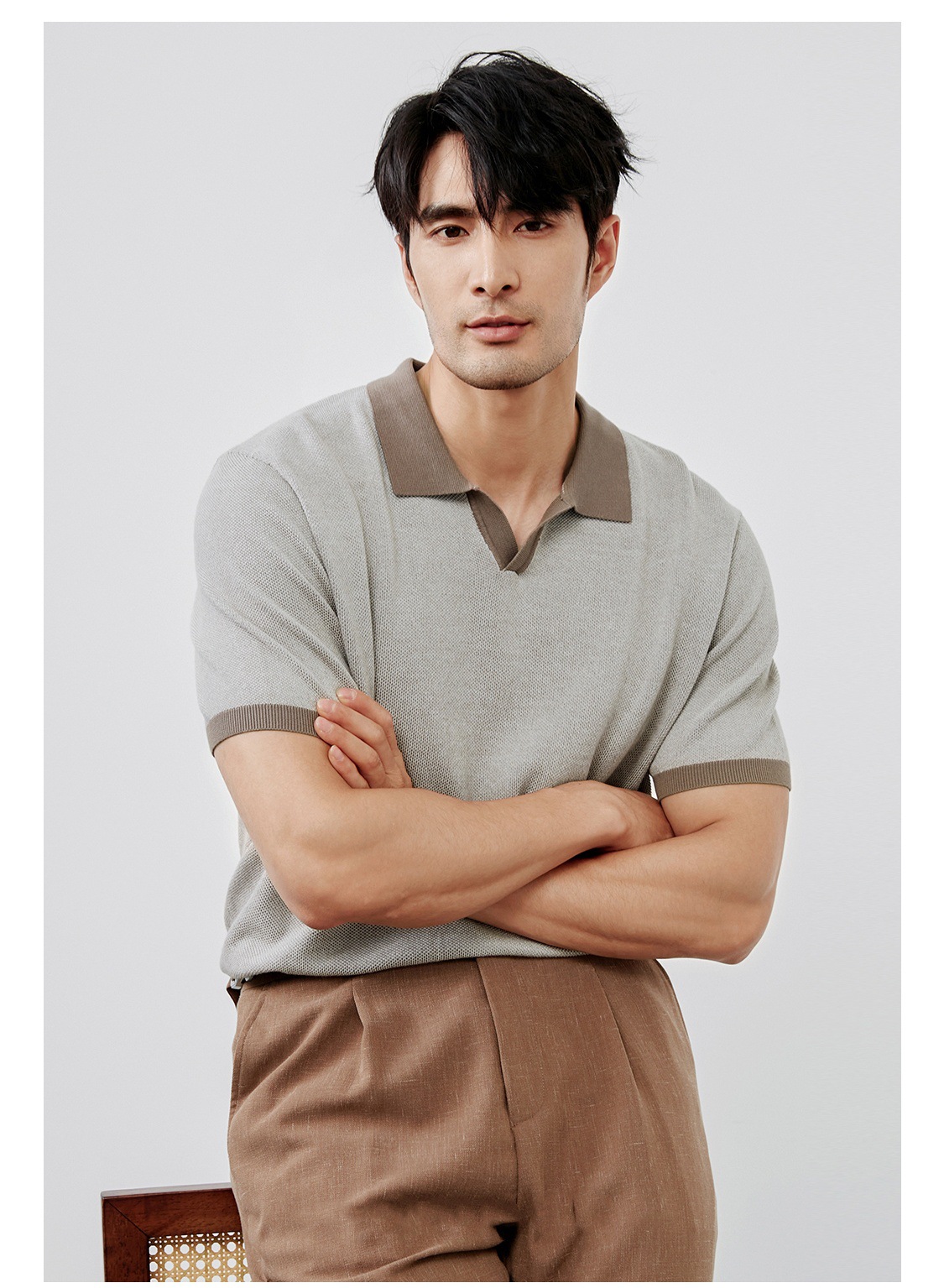 Men's Casual Polo Shirt British Retro High End Lapel Knitted Short Sleeve T-Shirt Breathable Slim Fit Business Top_viptrois.com