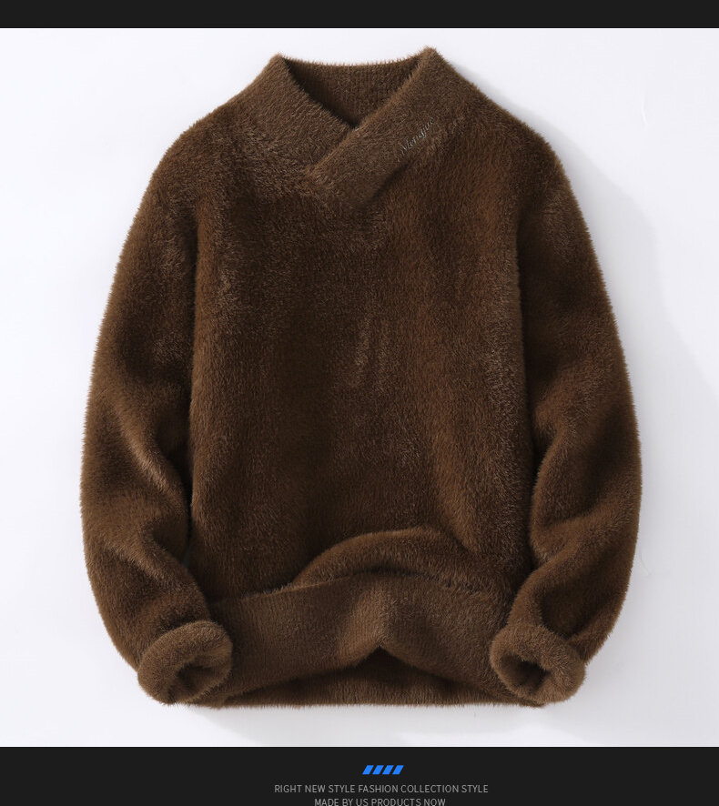 Men's Semi-Turtleneck Knit Sweater - Soft Rabbit Wool Blend, Loose Fit, Casual Winter Pullover For Teens & Adults (White, Beige, Black, Brown)​_voghion.com