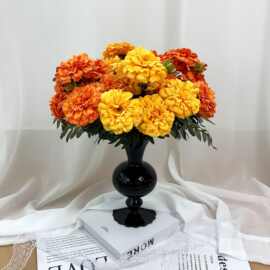 简约复古7头万寿菊仿真花 金盏菊家居客厅摆件千层菊假花花束装饰