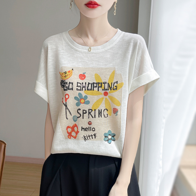 【メーカー直送】夏新作ラウンドネックテンセル半袖Tシャツレディースゆったり着痩せアイスシルクシャツショートトップ|undefined