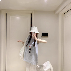 ガーリーブルー水玉ノースリーブ Tシャツ女性のための 2025 新しいベビードールシャツトップ夏アウタールーズチョッキベスト