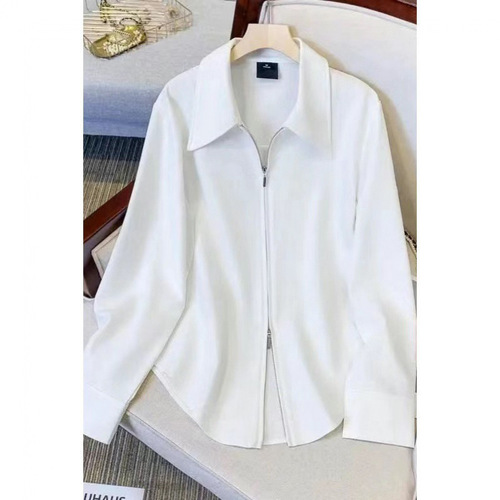 French-lace white long-sleeve autumn shirt with loose design for a slimming effect, unique and distinctive unisex top