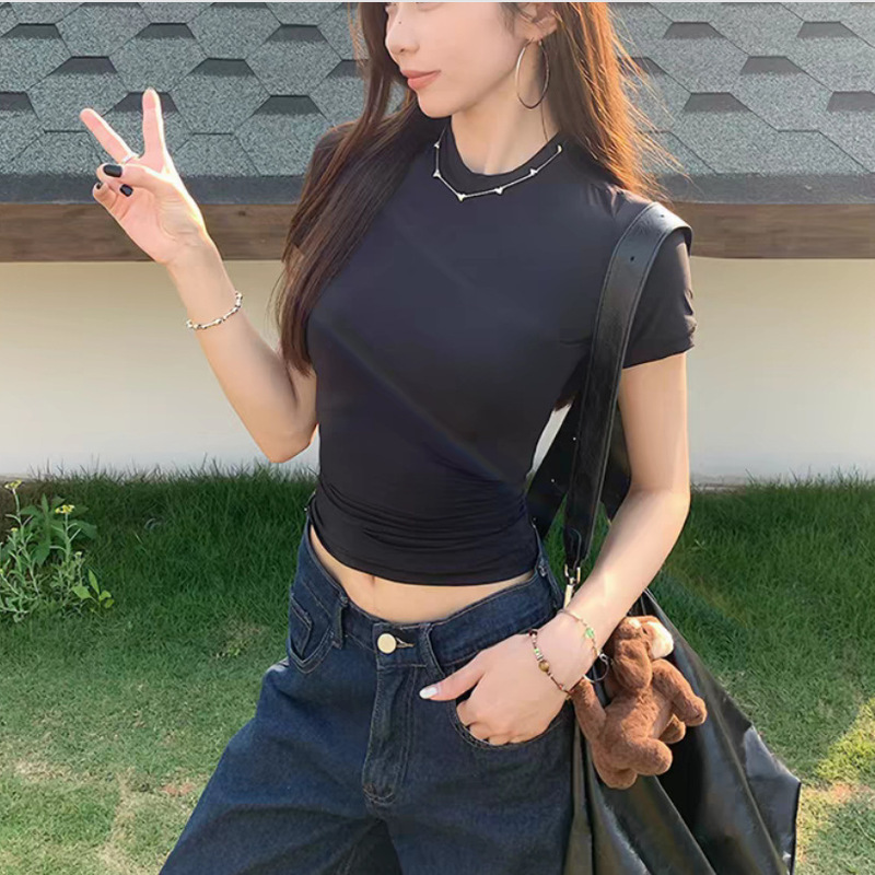Kardashian-Style Fit Everybody High-Elastic Short-Sleeve T-Shirt, Slim-Fit Flattering Base Shirt for Women