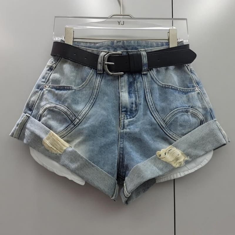 Denim Shorts for Women 2026 Summer Retro Hot Girl Style Low-Waist Slim Fit Rolled Hem Ultra-Short Hip-Hugging Hot Pants