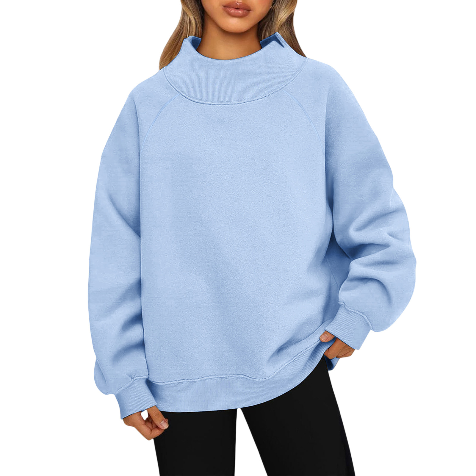 Cross-Border Amazon Temu Autumn and Winter New Loose High-Neck Sweatshirt European and American Women's Raglan Thick Warm Velvet Sweater