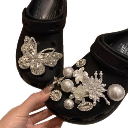 Pearl Flower Rhinestone Crocs Accessories Shoe Flower Decorative Buckle High-end Adaptation to Luo Chi Crocs Removable Shoe Flowers