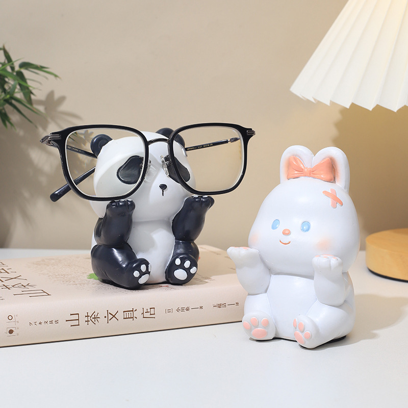 If the cartoon panda glasses storage desktop ornaments cute rabbit resin crafts creative glasses display stand