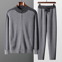 カシミヤスーツ二層厚みのあるカジュアルスポーツメンズジッパーニットジャケットルーズカシミヤニットカシミヤパンツ