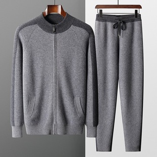Cashmere Suit Double-Layer Thickened Casual Sports Men's Zipper Knitted Jacket Loose Cashmere Knitted Cashmere Pants