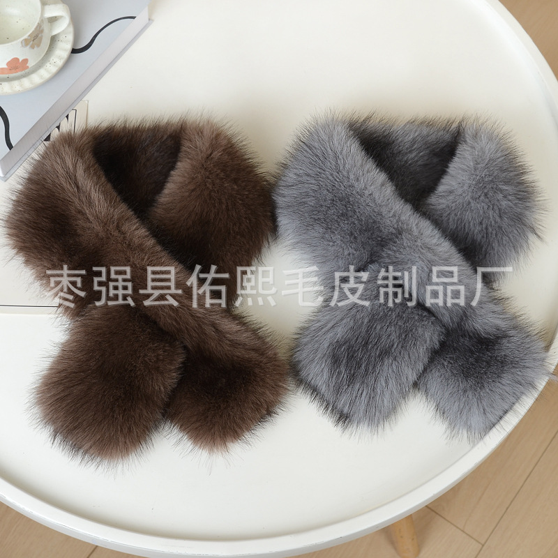 跨境秋冬仿狐狸毛围脖双面毛绒加厚仿皮草防风保暖学生护脖毛围巾