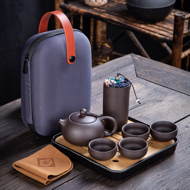 Zisha Teapot with Four Cups Travel Tea Set Quick Cup Teapot and Cups Portable, Portable for Outdoors Small Gongfu Set