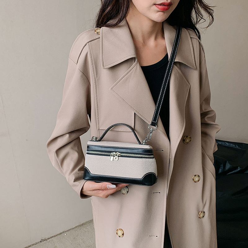 Bolso de lona para mujer, nuevo estilo coreano transfronterizo, moderno, con bloques de color y patchwork, bolso cuadrado pequeño, bolso bandolera de lona informal y a la moda. image 6