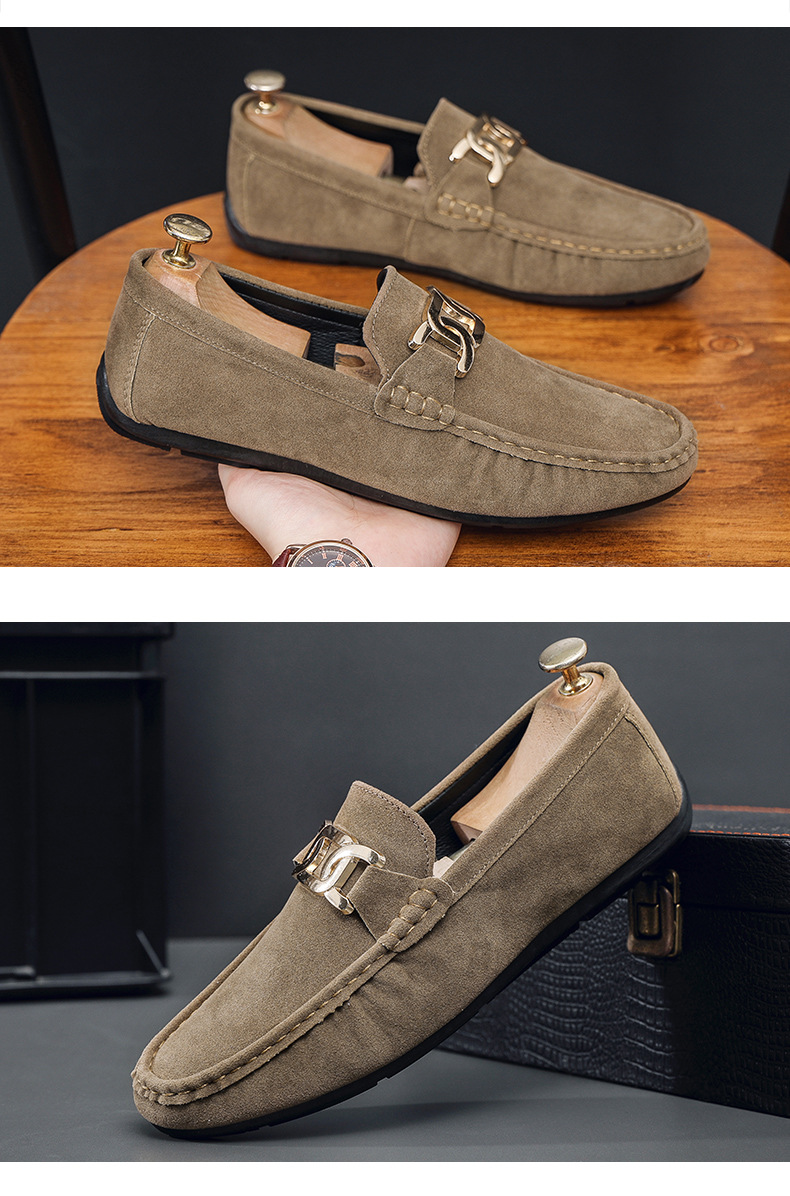 New frosted suede lazy man slip-on small leather shoes loafer driving shoes man_voghion.com