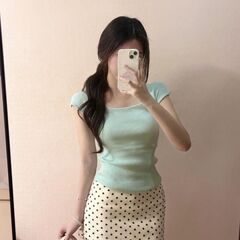 夏季新款法式修身套装女休闲风短袖针织T恤气质波点半身裙两件套