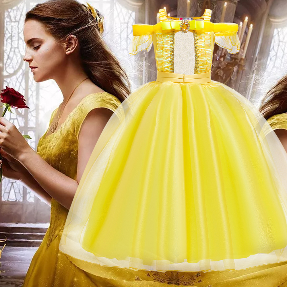 Vestido de princesa de Halloween vestido de la princesa de los niños vestido de campana ropa para niños vestido de las niñas vestido de los niños amarillo