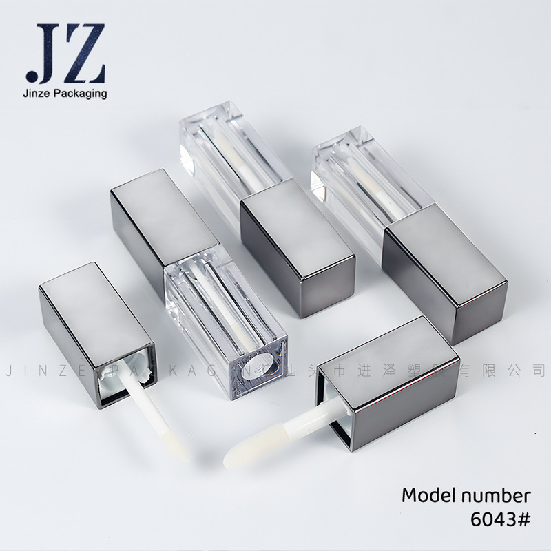 ジンゼ在庫あり ガンメタルグレーの角型リップグロスチューブ コンシーラーチューブ 太/細ブラシ4ml/3.5ml プラスチック包装材|undefined