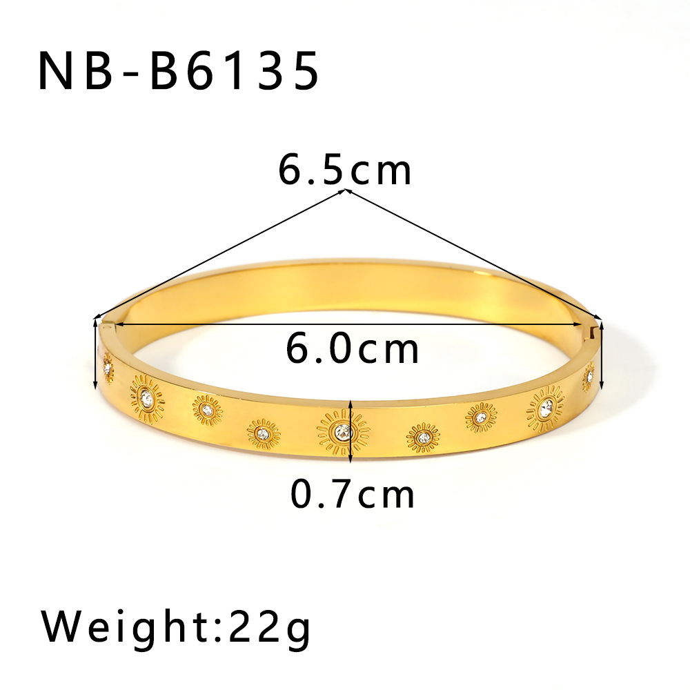 1 Piece Quantity IG Style Round 304 Stainless Steel Zircon Bangle In Bulk