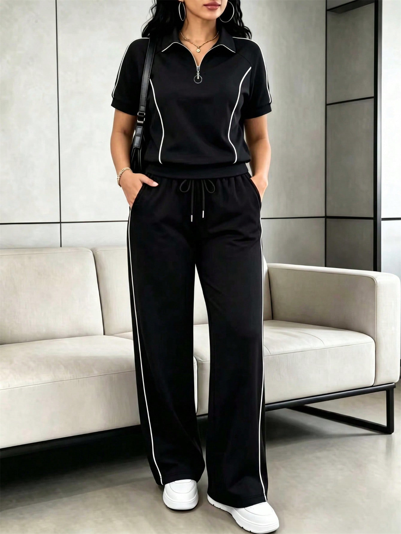 Women's Spring/Summer Short-Sleeved Two Piece Set European American Fashion Trendy Casual Regular Fit_ecoleips.com