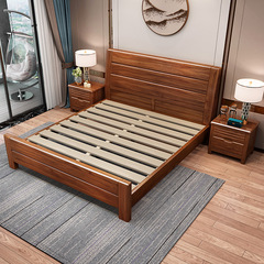 Chinese Walnut Solid Wood Bed, Modern Minimalist Design, Perfect for Small Apartments & Rental Homes—1.8m Double Bed with Convenient Storage for the Bedroom