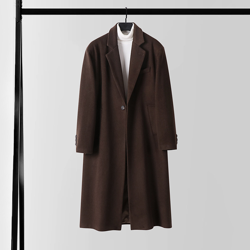 Large Size Loose Men's Autumn and Winter Windbreaker Jacket New Men's Woolen Coat Men's Long British Style Korean Style Casual