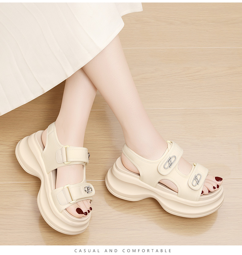 Sandal nữ đế xốp dày buộc Velcro hở mũi phong cách La Mã — Màu be 1982, 1982 màu đen chi tiết 13