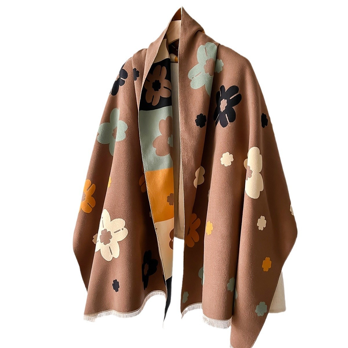 Coreano de alta calidad impresión doble cara collar temperamento chal 2024 invierno nuevo empalme flores engrosadas bufandas mujeres