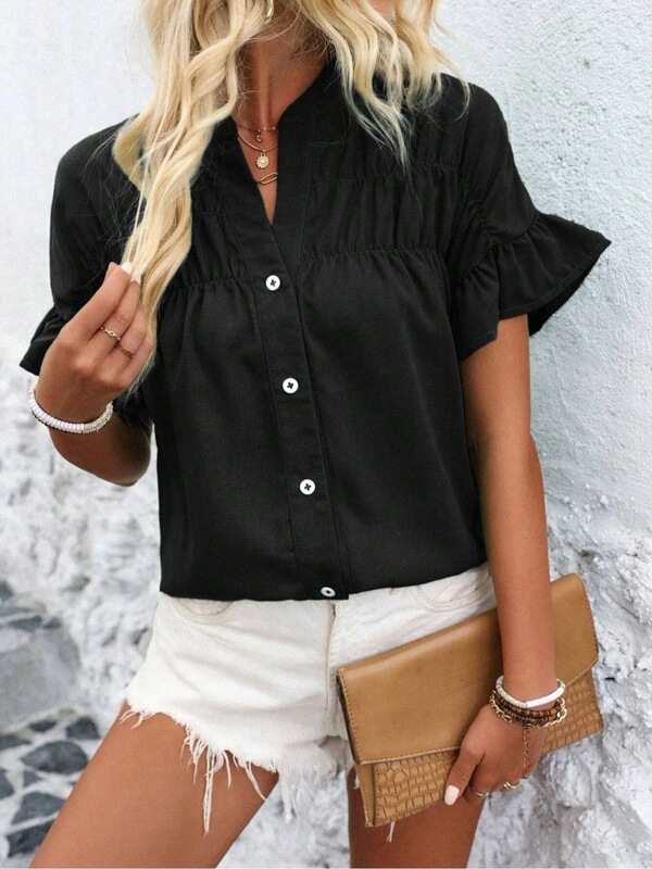 N 12066 Lace Pleated Summer Blouse