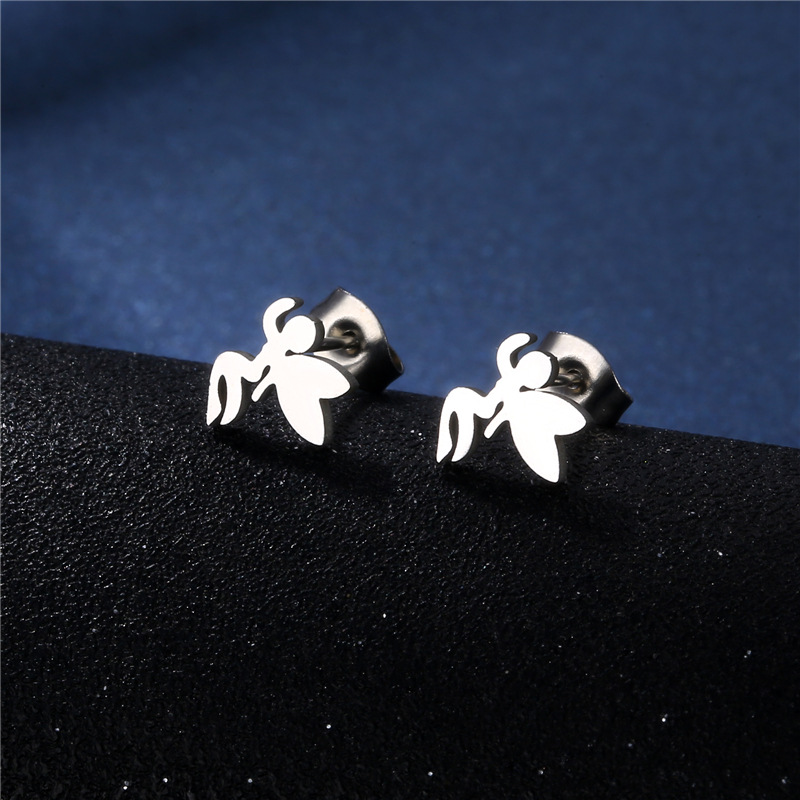 Angel Necklace Fairy Angel Pendant Fashion Stainless Steel Necklace Earring Set