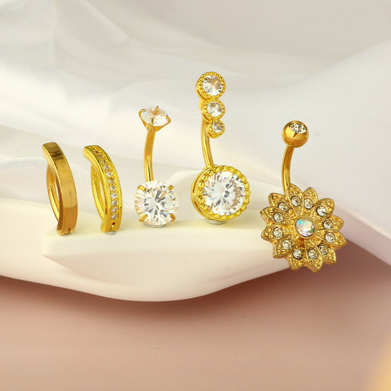 Simple Sunflower Stainless Steel Belly Button Ring 5-Piece Set Body Piercing Jewelry detail image 7