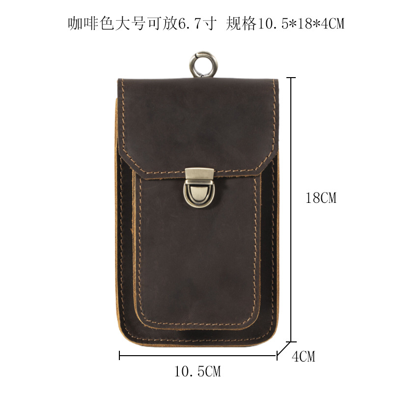 Crazy Horse Leather primera capa de piel de vaca al aire libre sitio de construcción al por mayor bolso de la cintura de los hombres bolso colgante bolso del teléfono móvil caso protector de cuero genuino