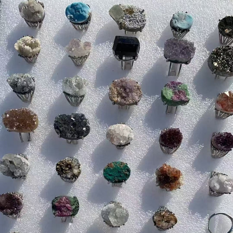 Cross-Border European and American Popular Natural Crystal Rings, Raw Stone Jewelry, Crystal Rings, Raw Mineral Natural Stone Rings Wholesale