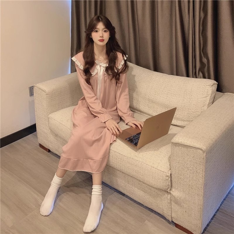 Pijama de mangas largas para mujeres pijamas de viento primavera y otoño para mujeres muñecas de hadas corte cuello princesa ropa de estilo para el hogar para mujeres