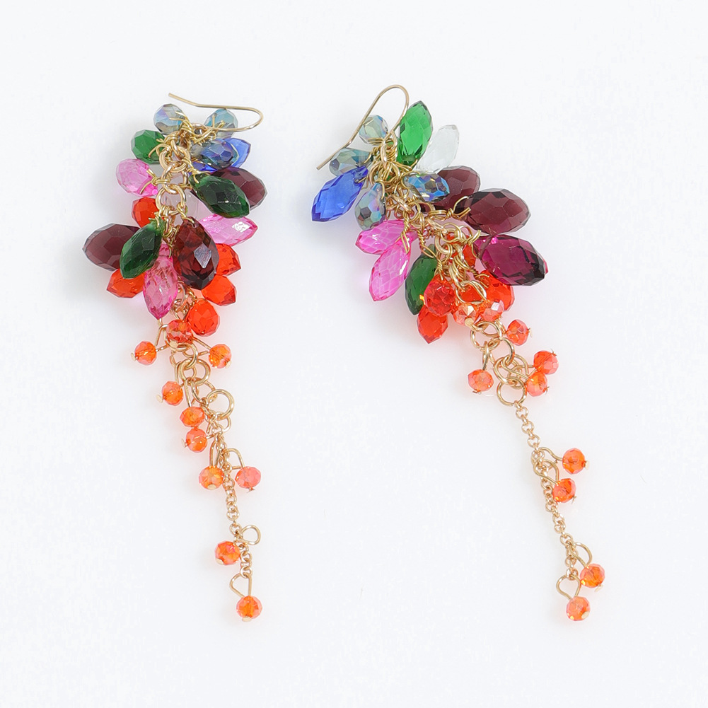 Color Crystal Flower Long Fringed Earrings Wholesale Jewelry Nihaojewelry display picture 5