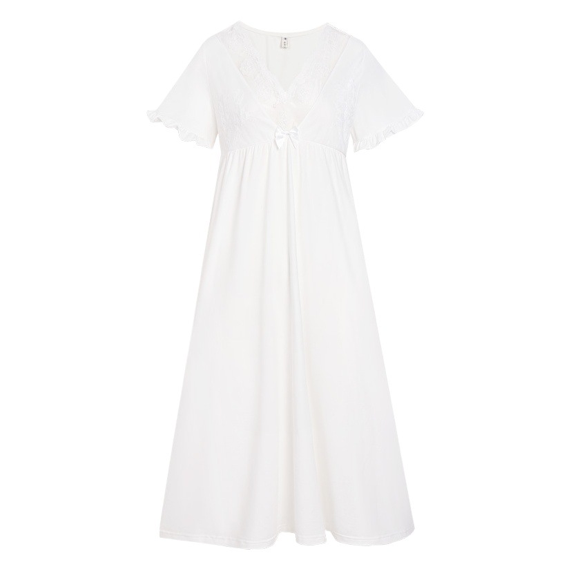 半袖のパジャマの女性綿のレトロな宮廷風の気質のレースの王女のパジャマの柔らかいvネックは家庭服の夏を着ることができます。