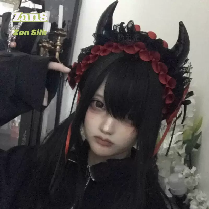 恶魔角哥特Lolita少女暗黑红色发饰cos百搭万圣节头饰高级发箍女