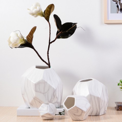 菱形石纹陶瓷方口花盆艺术摆件干花储放器客厅几何形插花创意瓷器