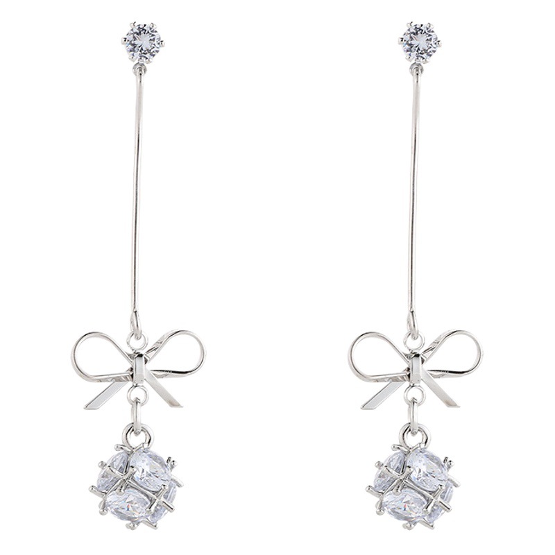 Long Bow Earrings High-end Light Luxury Elegant Simple Zircon Earrings Earrings Earrings Mosquito Incense Plate Ear Clip