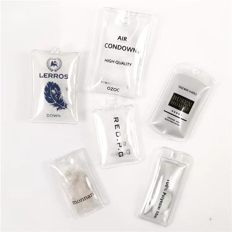 pvc方形透明羽绒标 充气羽绒包 可加印LOGO羽绒服PVC充气吊牌挂饰