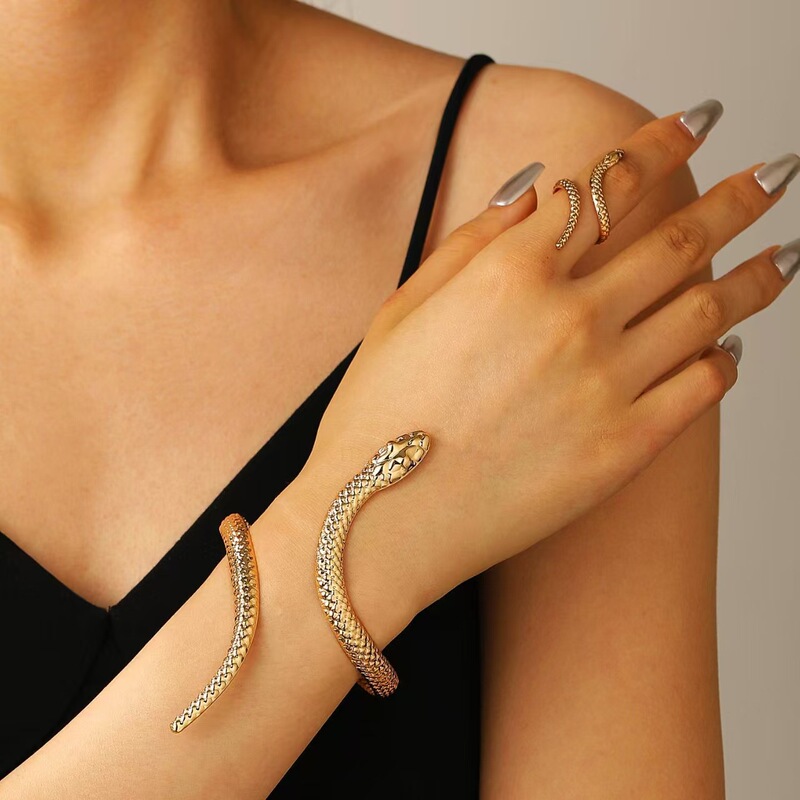 European and American Style Opening Adjustable Bracelet Women's Ring suit All-match Spirit Snake Design Personalized Bracelet Snake Bracelet for Men