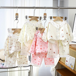 Girls' Home Wear Set New Loose Thin Pajamas Lace Cropped Pants Air Conditioning Suit Two-Piece Children's Clothing for Girls