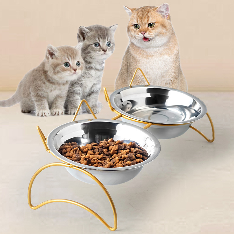 Tazón de acero inoxidable para gatos, tazón para perros, tazón para bebidas, tazón de grano para proteger la columna cervical, tazón para gatos de acero inoxidable para mascotas, doble tazón para gatos