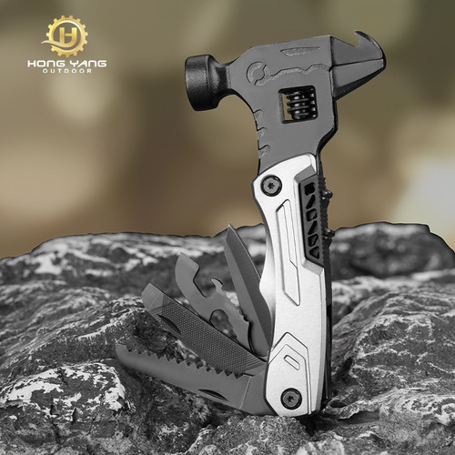 Outdoor multifunctional wrench, hammer, pliers tool combination, folding knife and pliers, camping portable car-mounted nail hammer