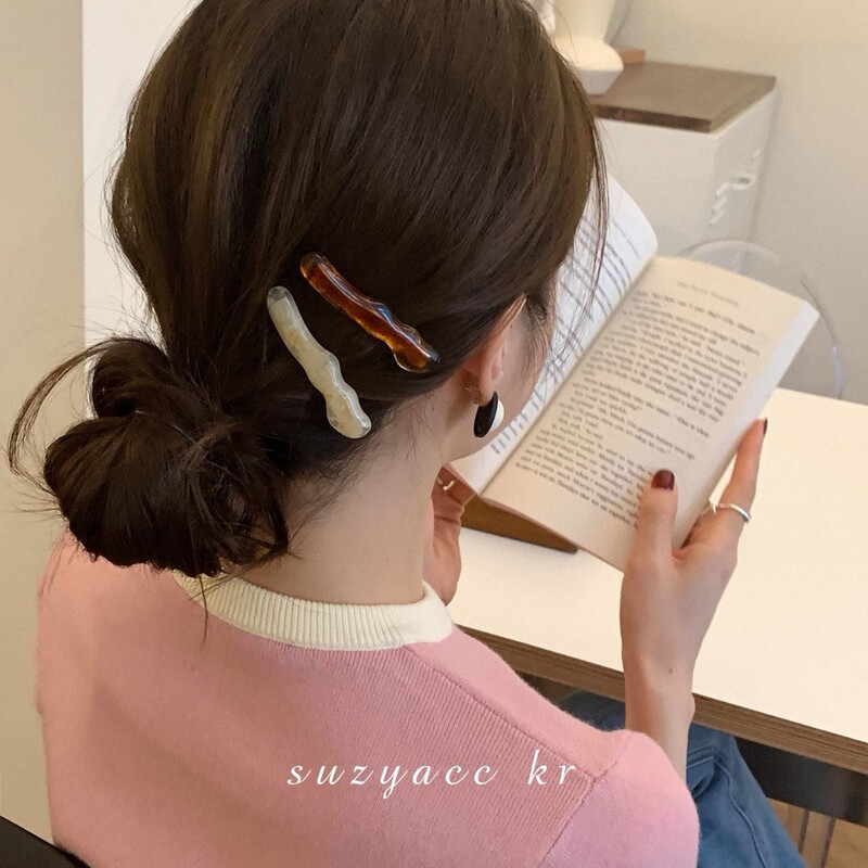 2只装！韩系复古波浪发夹侧边一字刘海夹百搭设计感鸭嘴夹发饰女|undefined