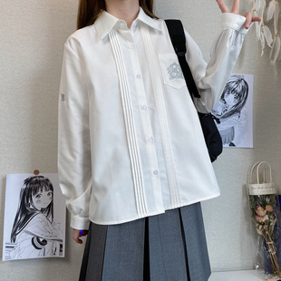 Рубашка, оригинальная студенческая юбка в складку, длинный рукав, с вышивкой, 2023