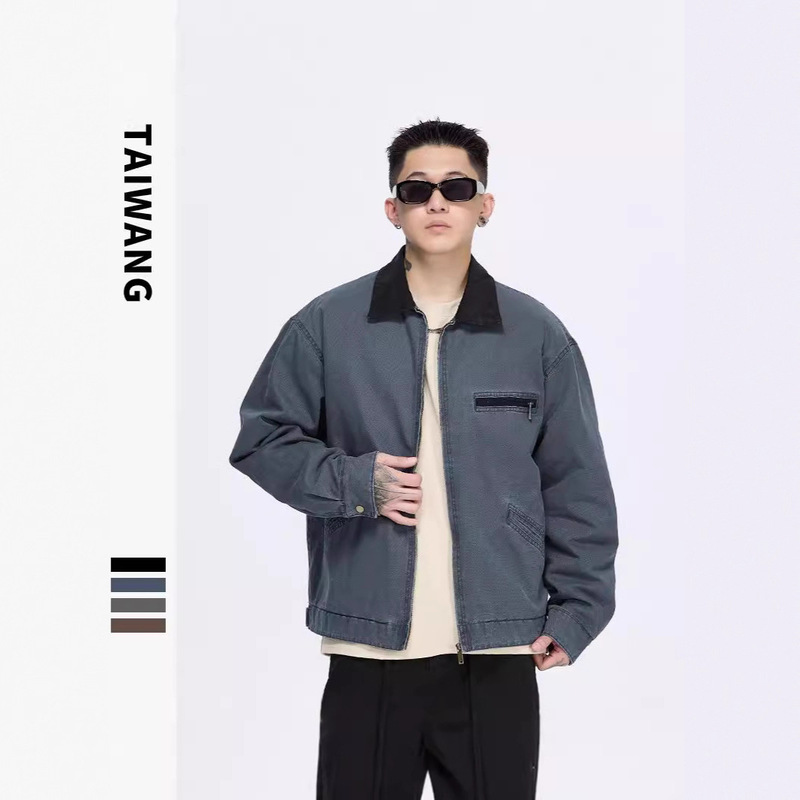 Men's Spring and Autumn American Vintage Detroit Jacket Carhart Workwear Spring and Autumn Men's Canvas Laps Washed Jacket for Men