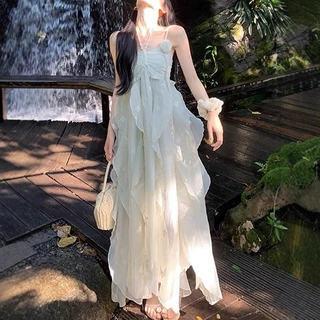 一颗甜桃薄荷仲夏夏季清凉吊带连衣裙女度假风气质长裙