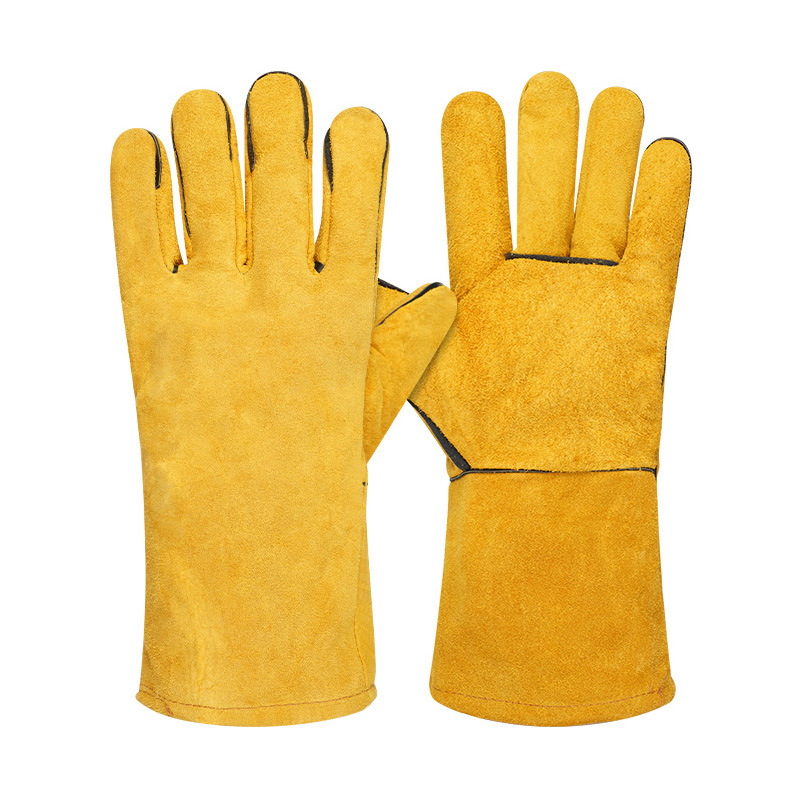 Guantes de soldadura de piel de vaca con algodón largo de soldadura resistente a quemaduras, aislamiento térmico resistente al desgaste, guantes de soldadura de doble capa de piel suave de protección laboral image 5
