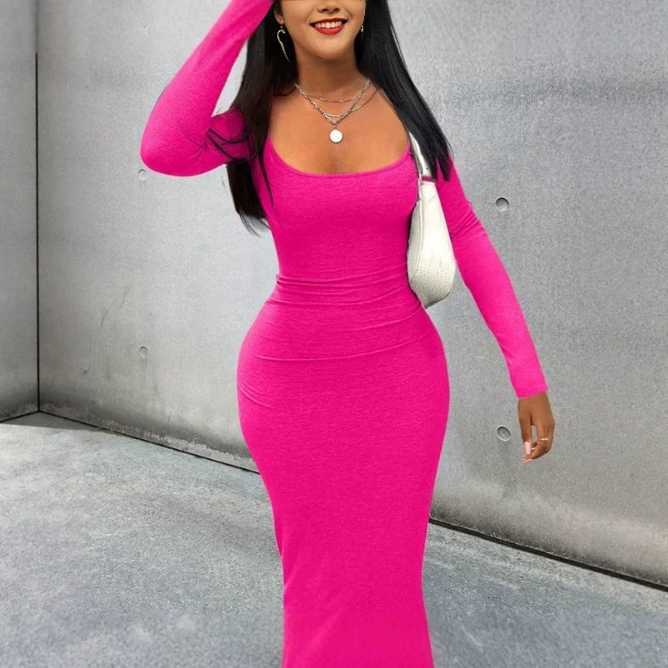 2026 Cross-Border Amazon Foreign Trade, In-Stock Sales, Fashionable Solid Color Ribbed Dress, Small Order Quick Turnaround